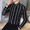 Wholesale of 2022 new men's British long-sleeved shirts, stylish, casual and slimming vertical striped men's shirts details Picture
